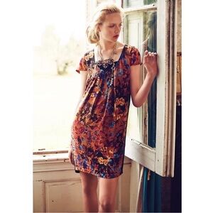 Anthropologie Maeve Pintura Fall Jewel Tones Silk Floral Shift Dress
